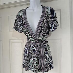 Y2k vintage whimsical fairy patterned  wrap blouseSize medium